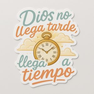 Sticker <br>''Dios no llega Tarde, llega a Tiempo'' 3"